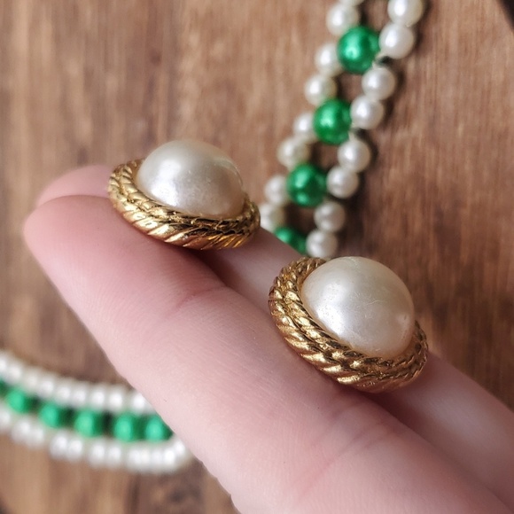 E957 faux pearl bulb estate‎ rope earrings for pierced ears - Picture 2 of 2